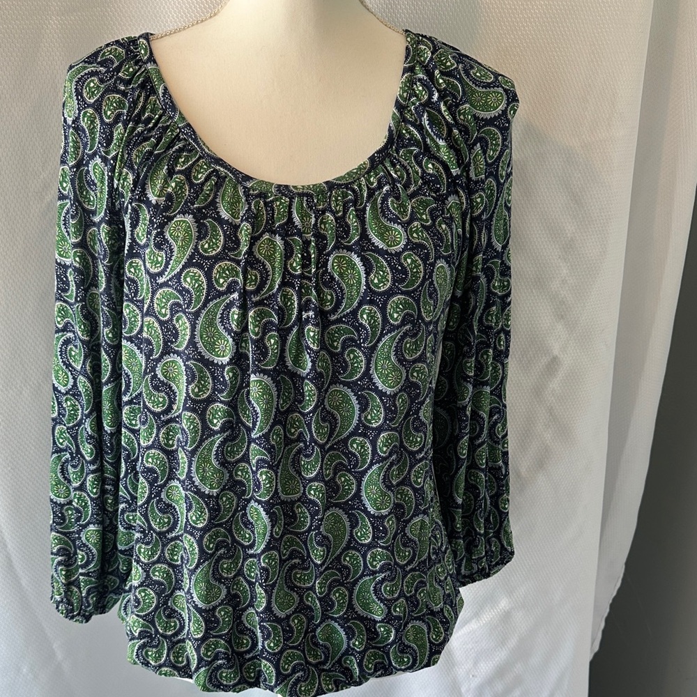 Michael Kors Green & Navy Paisley Print Blouse - Picture 2 of 8